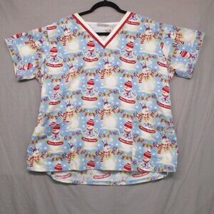 UA Scrubs Snow Man All Over Print Blue & White Women Size | L